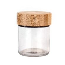 110ml Clear Glass Airtight Food Storage Container jar with Wooden bamboo Lid